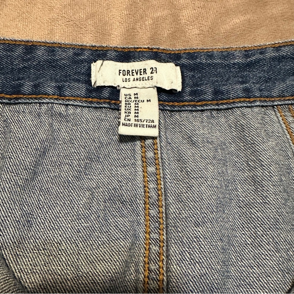 Forever 21 Mini Skirt Womens Medium Blue  Denim Cotton Exposed Button - Picture 6 of 7